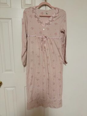 Pink Lace-Trim Nightgown - with Floral Patterned